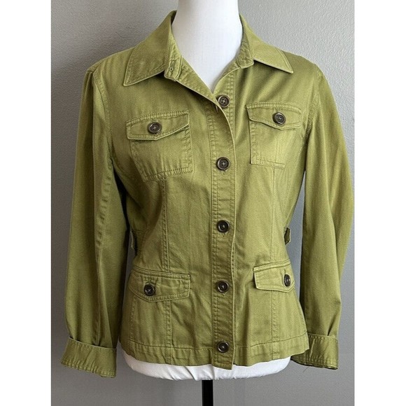 JONES NEW YORK Green Cotton Blend Stretch Button Front jacket blazer Size 6 EUC - Picture 1 of 7